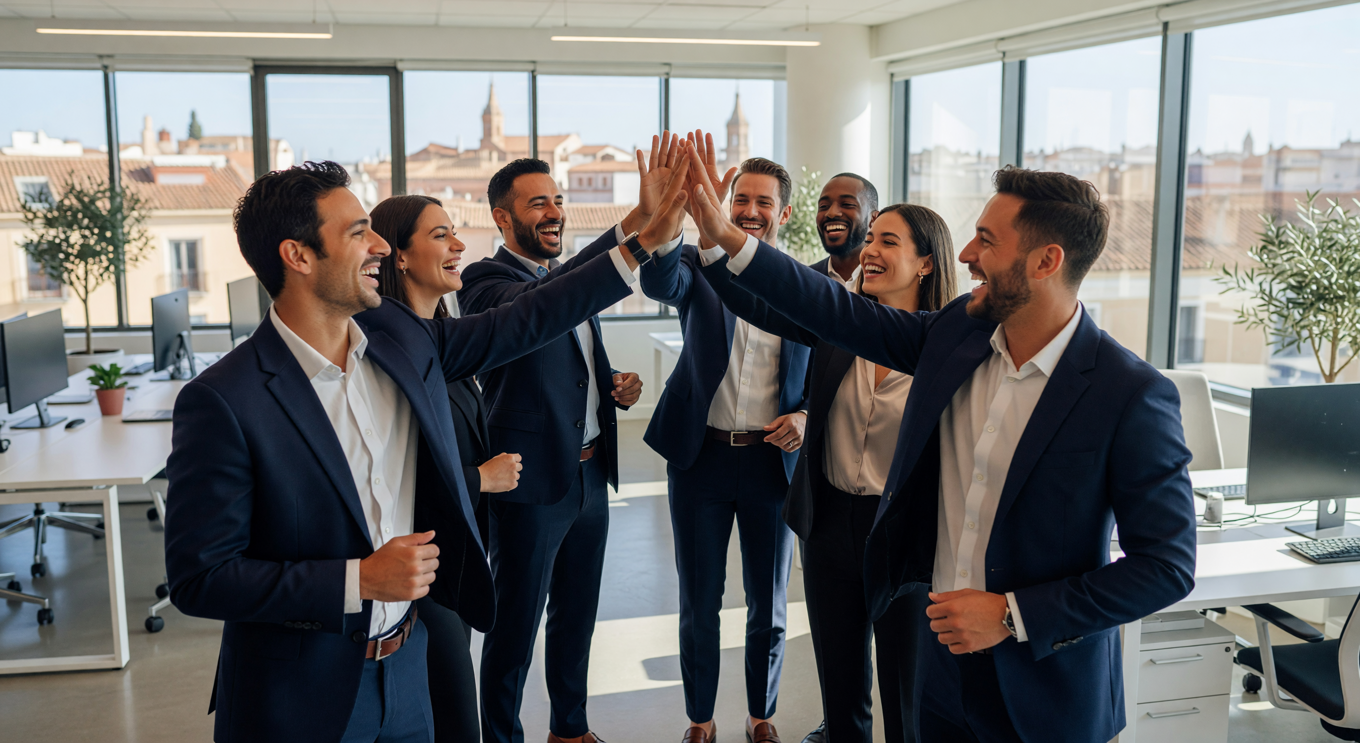 Equipo celebrando éxito y crecimiento